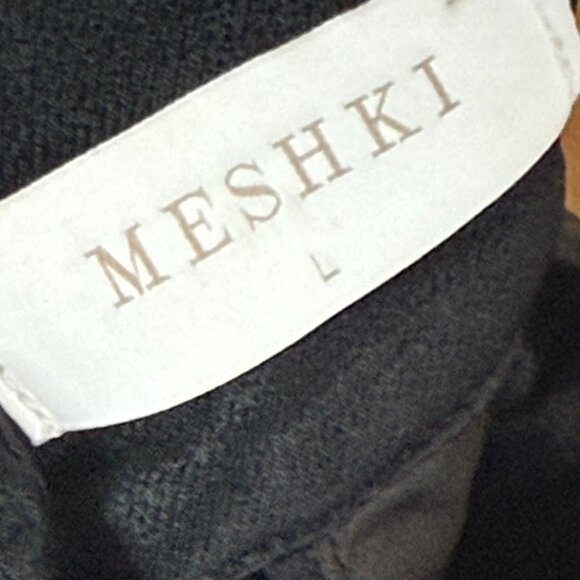 Meshki Claire Satin Drape Back Split Hem High Neck Maxi Dress Womens L Black - Picture 2 of 12